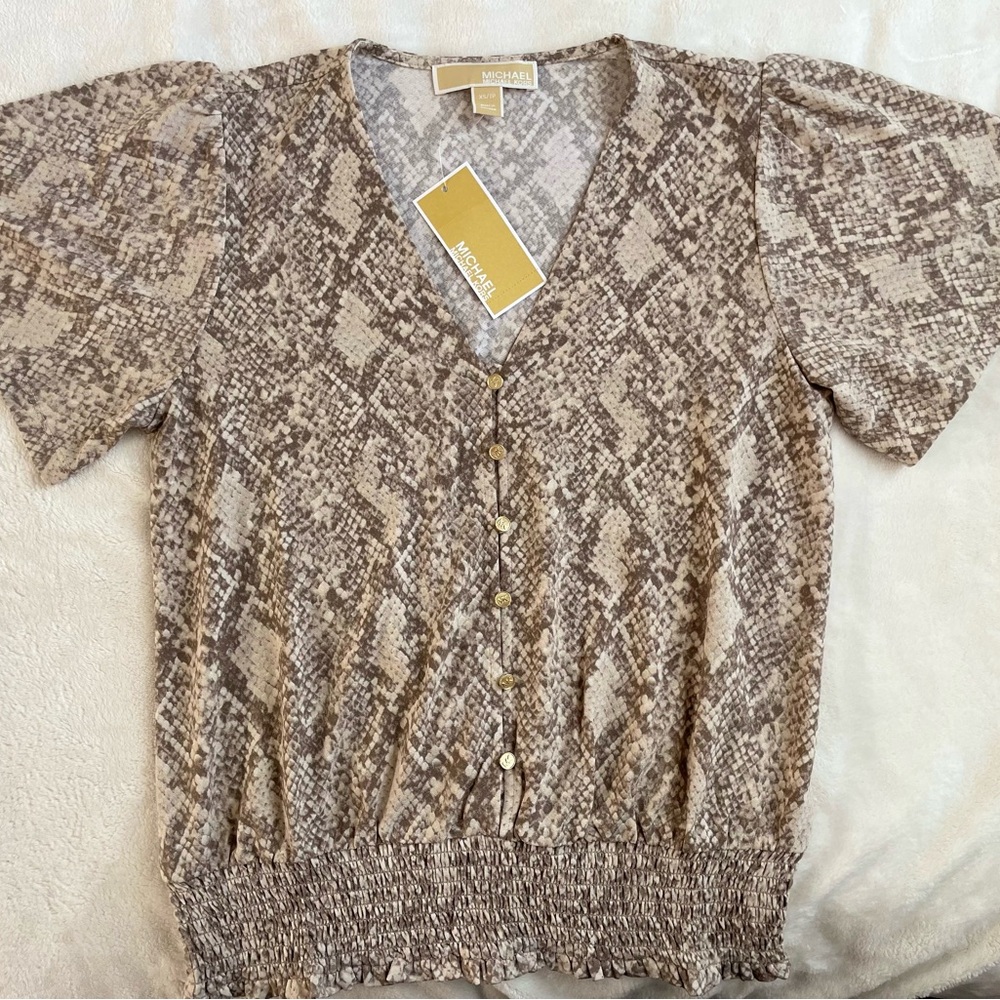 Michael Kors Beige Snake Print Blouse